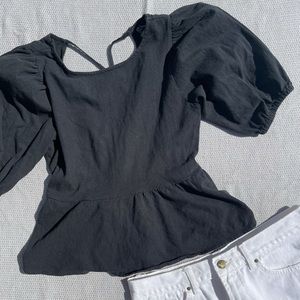Urban Outfitters Black Bubble Sleeve Peplum Top M